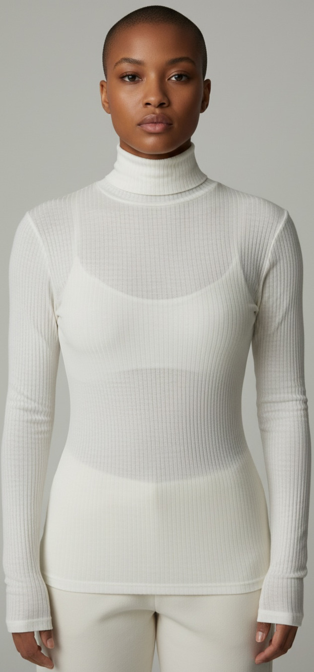 SPANX Suit Your Fancy Cream Turtleneck Long Sleeve Top